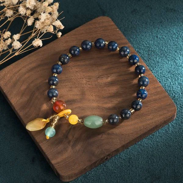 Natural Jade Lapis Lazuli Ethnic Auspicious Bracelet