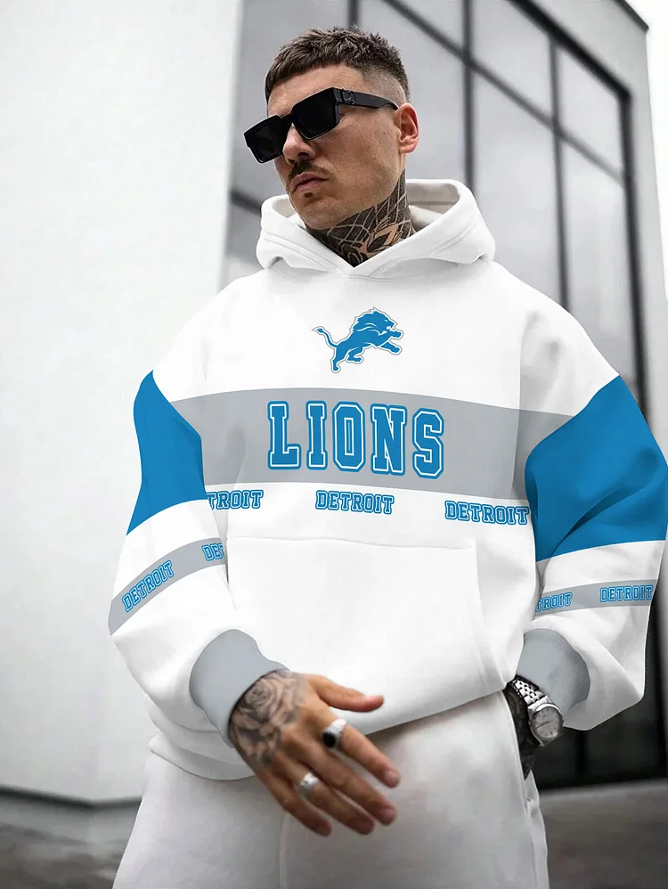 Detroit Lions Printed Hooded Pocket Pullover Hoodie