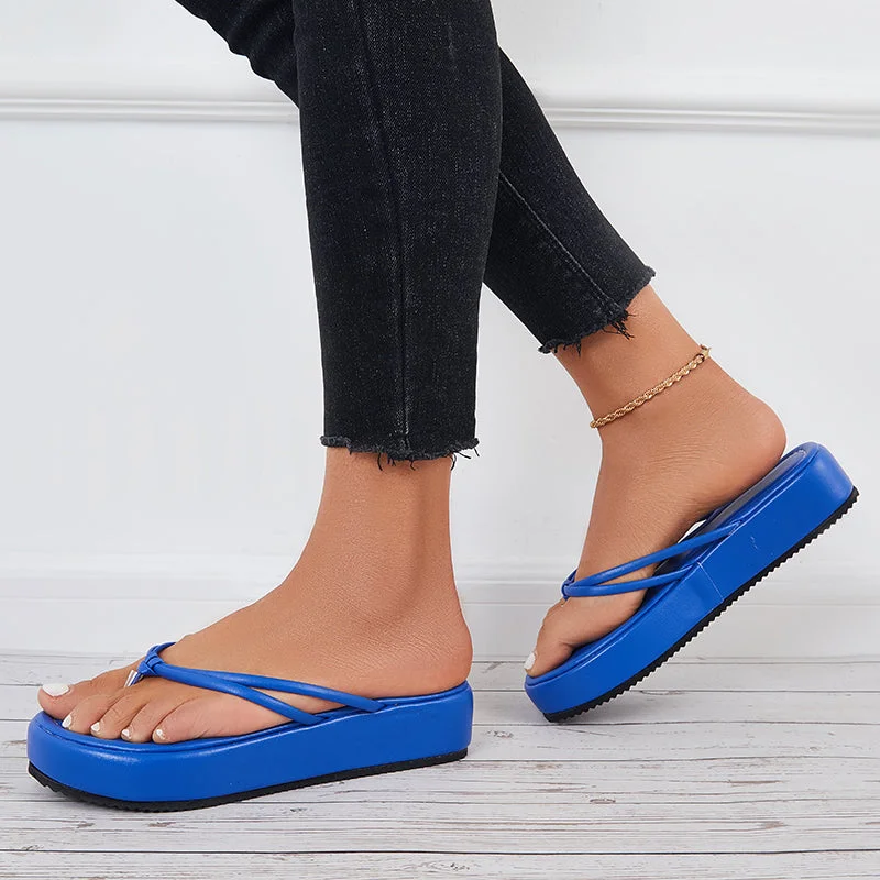 Platform Thong Slides Sandals Round Toe Flip Flop Slippers