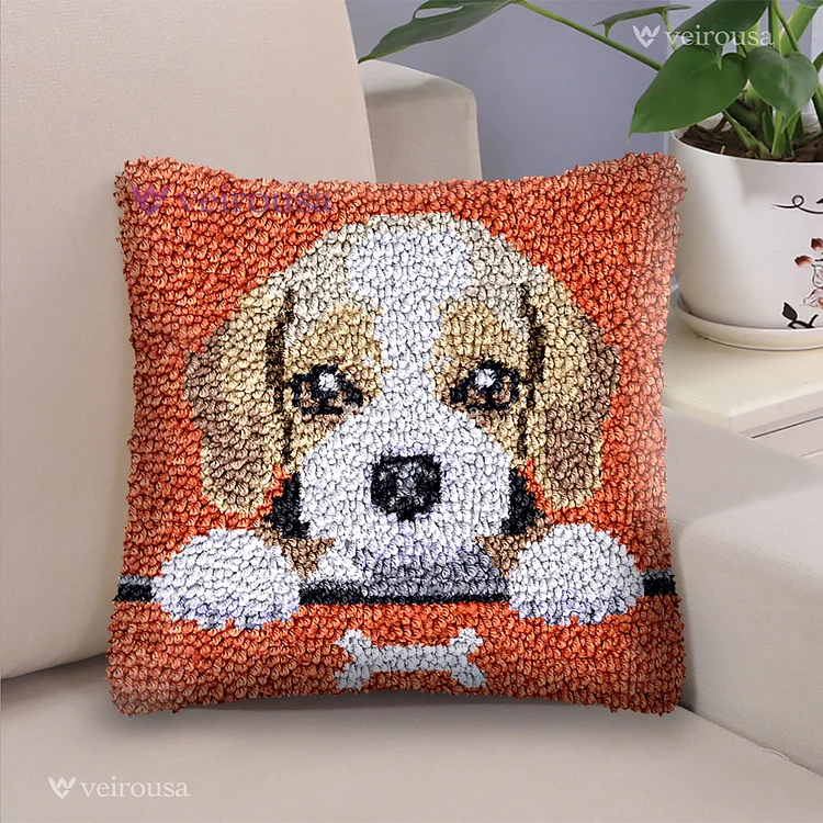 Beagle Puppy Latch Hook Pillow Kit for Adult, Beginner and Kid veirousa