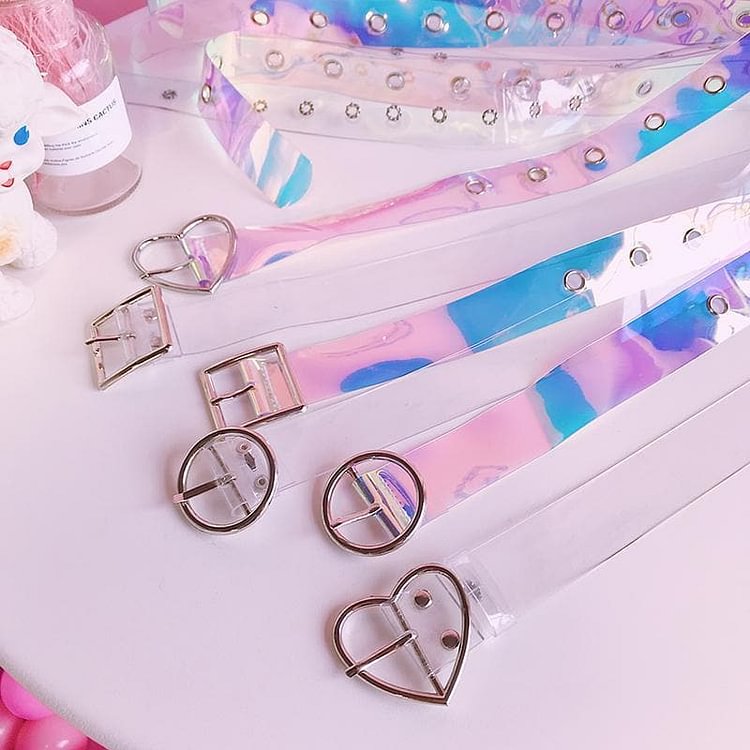Japanese Harajuku Laser Transparent Heart Round Square Buckle Belt SP13617