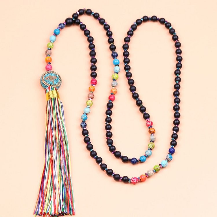 YOY-Reiki Yoga 6Mm Matte Black Onyx Chakra Necklace