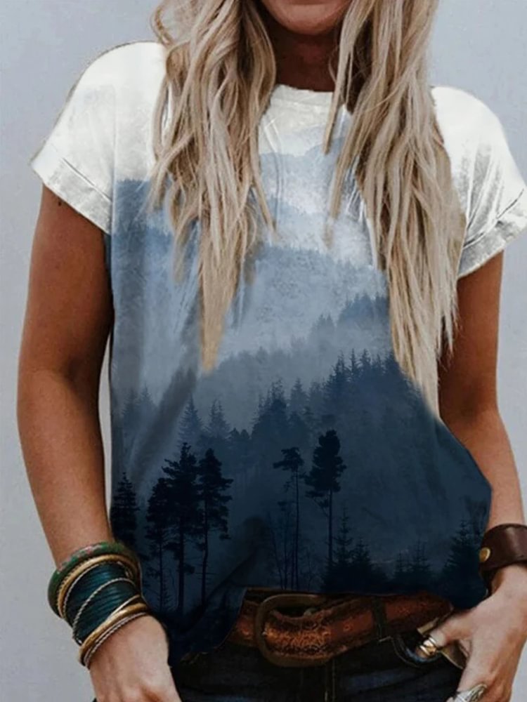Mountain Art Series Printed Casual Tee