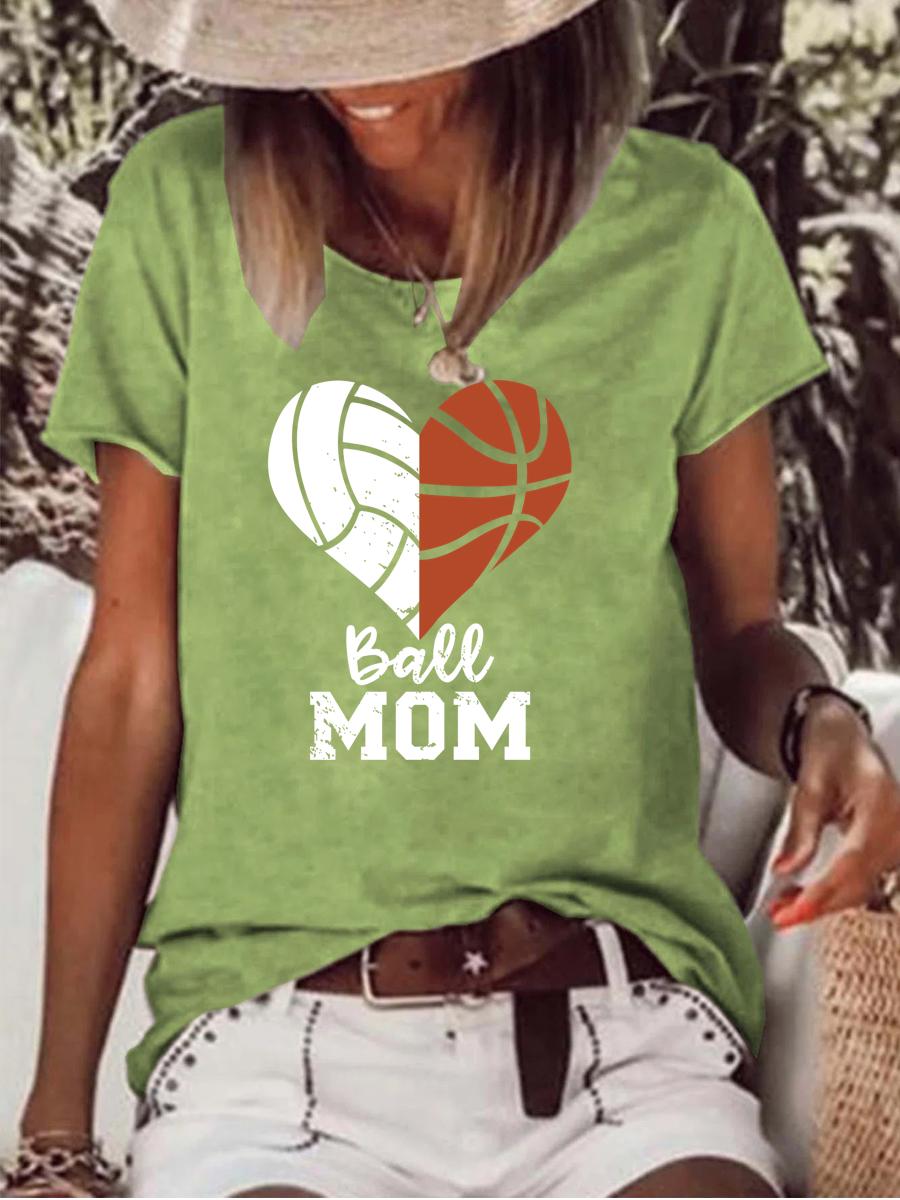 Ball Mom Heart Volleyball Basketball Mom Raw Hem Tee-Guru-buzz