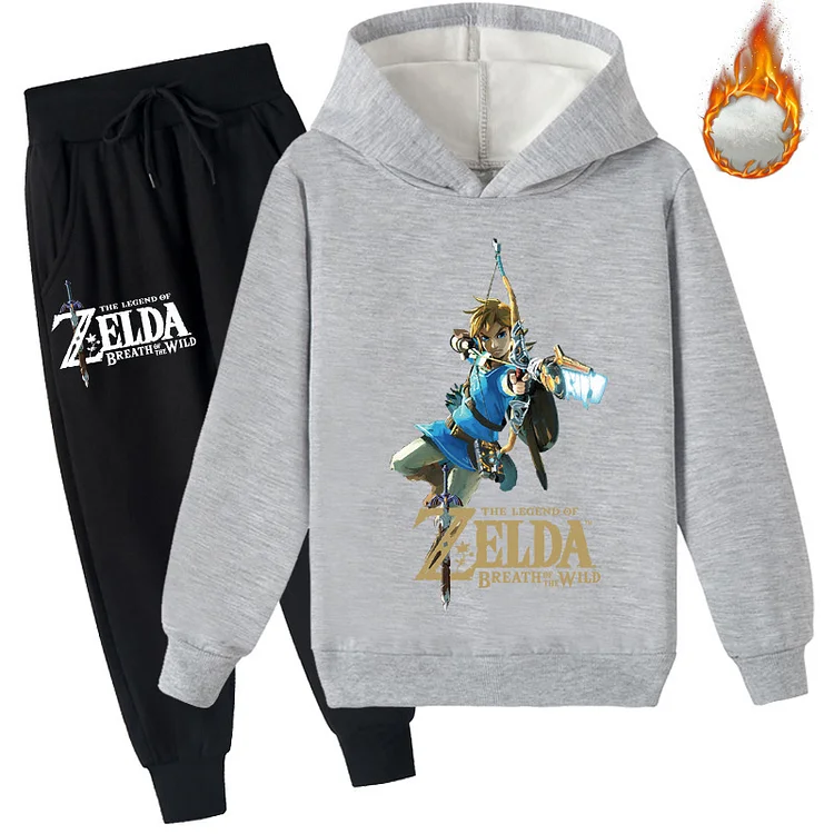 Mayoulove Legend of Zelda Hoodie Set - Warm Fleece Top & Pants for Kids - Geeky Gamer Clothing for Boys and Girls - Nintendo Fans Costume Apparel - Cosplay Outfit for Children 4-14 Years Old-Mayoulove
