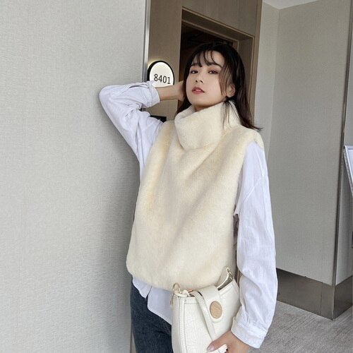 Fur vest women's fashion short slim fitting imitation mink fur vest autumn winter coat new style - BlackFridayBuys