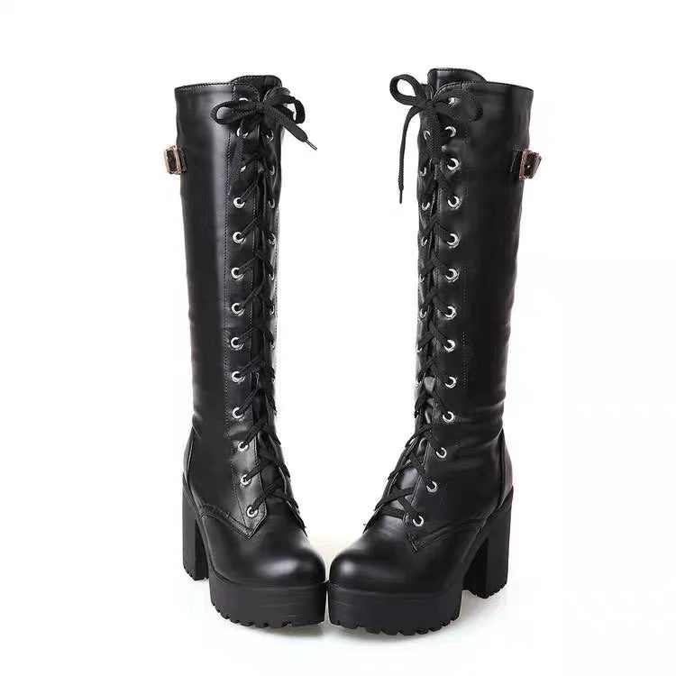 Lace Up Buckle Side Boots