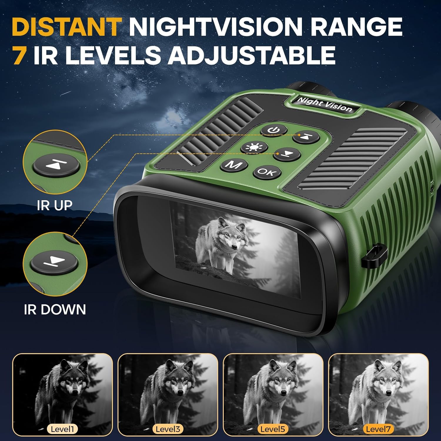 BekinTek Night Vision Binoculars 5000mAh Rechargeable Telescope NVG Infrared Goggles Full Dark Observing Scope 7x IR Adjustment 8x Digital Zoom 2.5K Video Playback 40M Photo 3 Inches Large HD Screen with 32G TF Card for Camping Hiking Surveillance 3