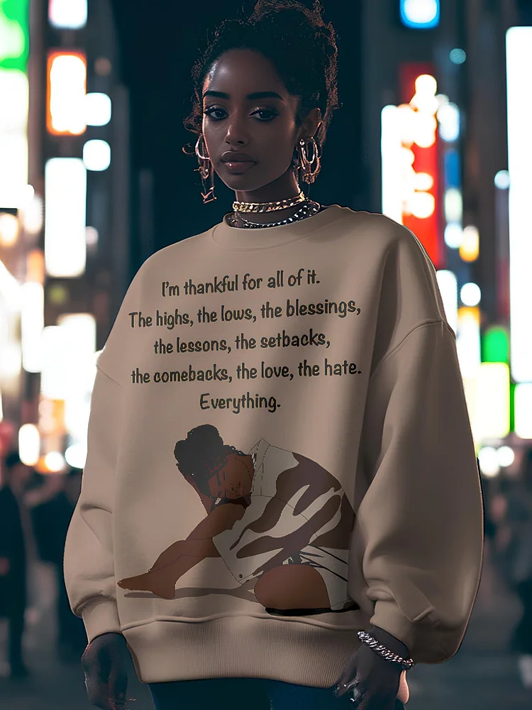 Women's Black Women Power Art Print Casual Sweatshirt