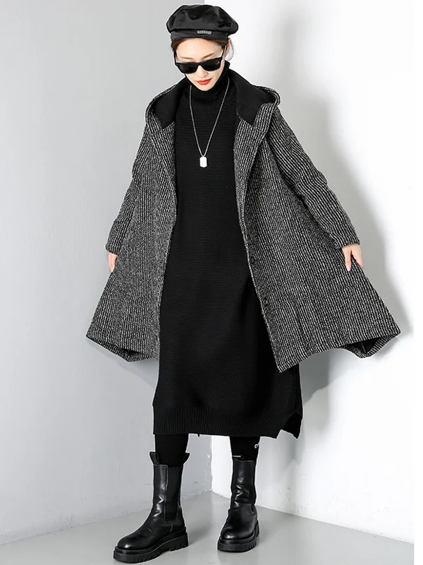 Women Plus Fleece Hooded Irregular Coat