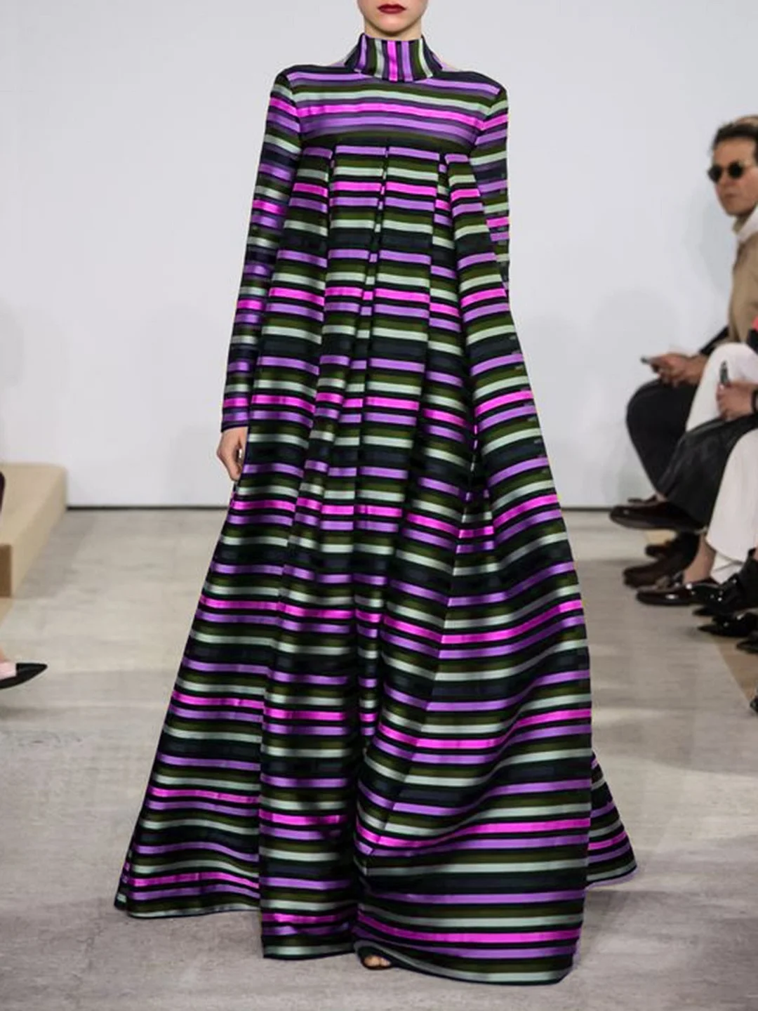 Turtleneck Prom Elegant Party Striped Maxi Dress