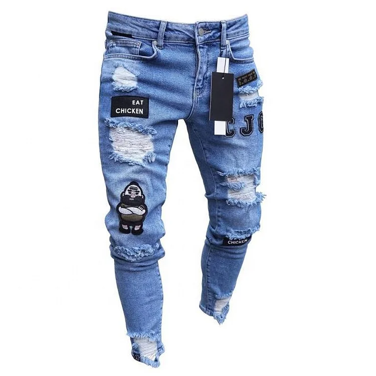 longchan mens distressed denim jeans jogger men's skinny jeans