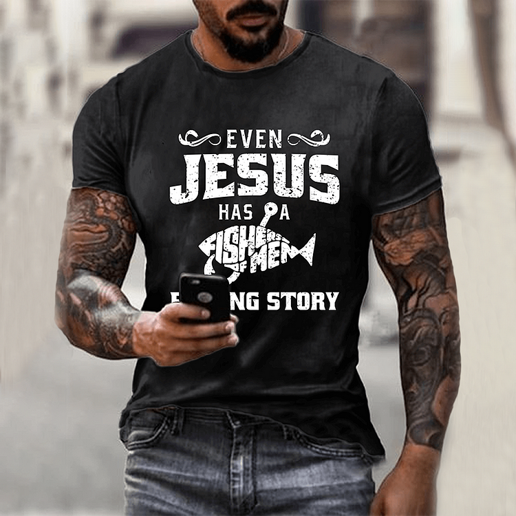 BrosWear Men's Jesus Alphabet Casual Short Sleeve T-Shirt