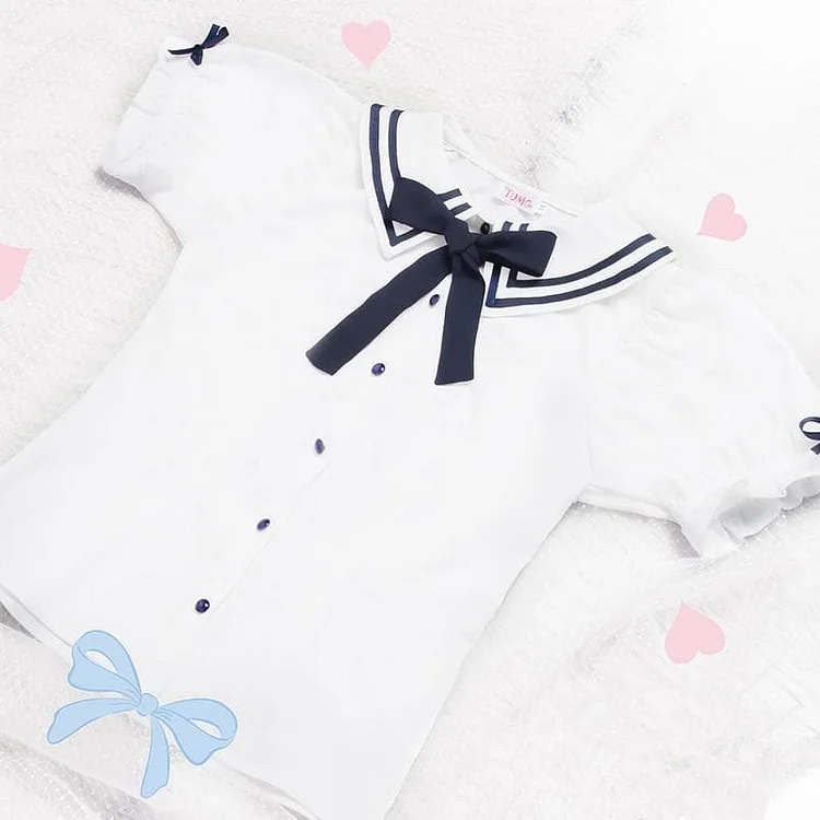 White Ribbon Sailor Blouse/Suspender Skirt SP1710119