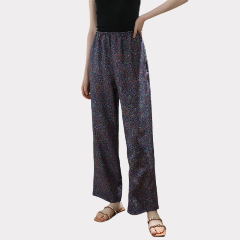 Vintage Printed Wide Leg Silk Pants For Women REAL SILK LIFE