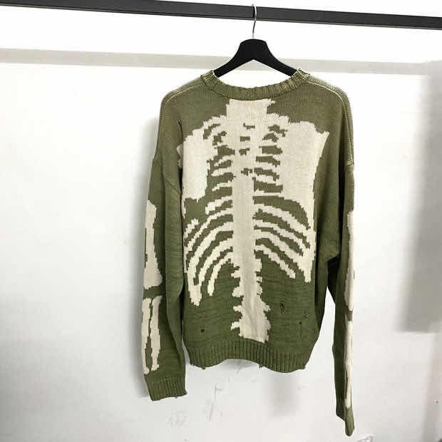 Kapital Green Loose Skeleton Bone Printing Sweater Men Woman Good Quality High Street Damage Hole Vintage 1:1 Knit Sweater - BlackFridayBuys