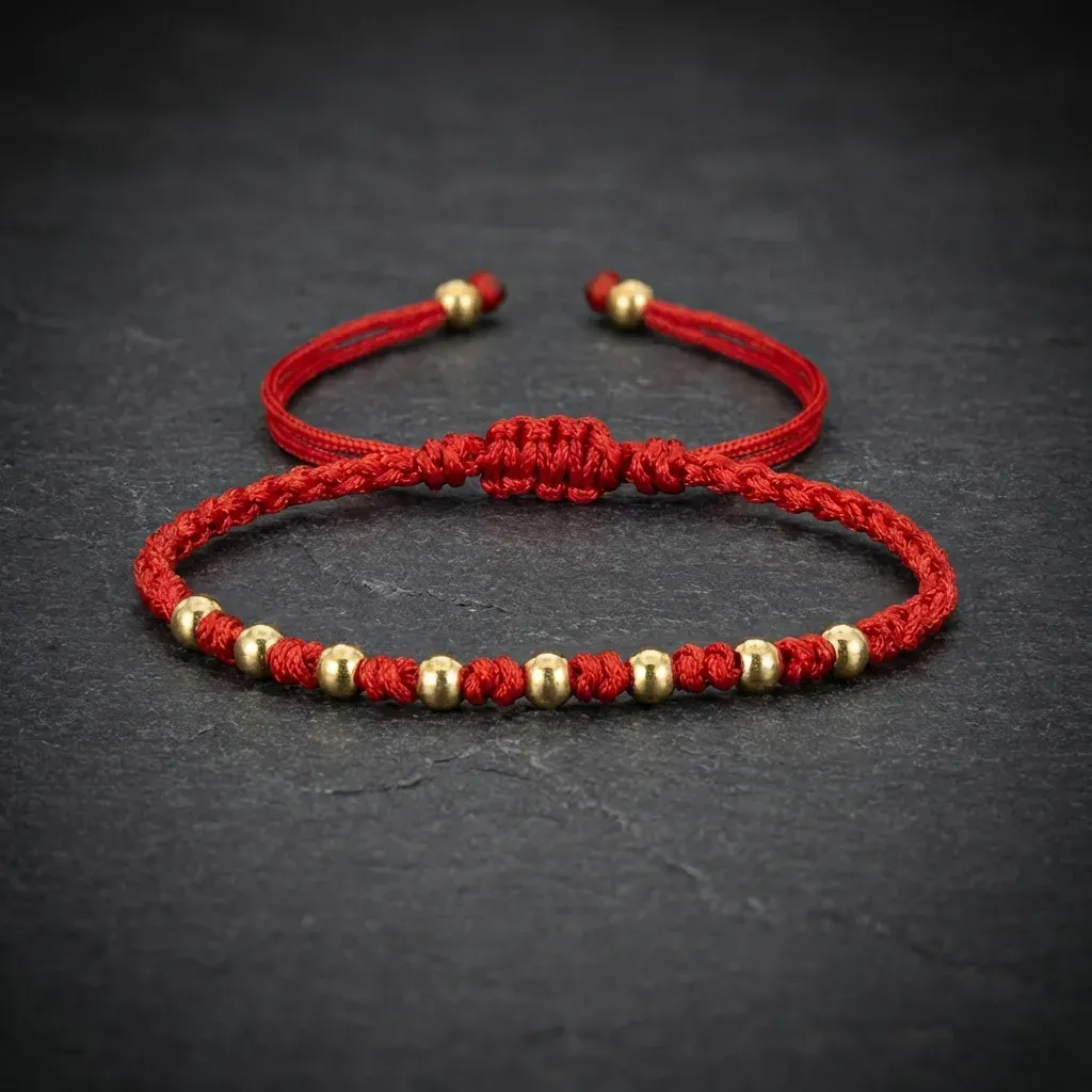JiStones Crimson Fortune Woven Bracelet with Gilded Beads Crimson Red