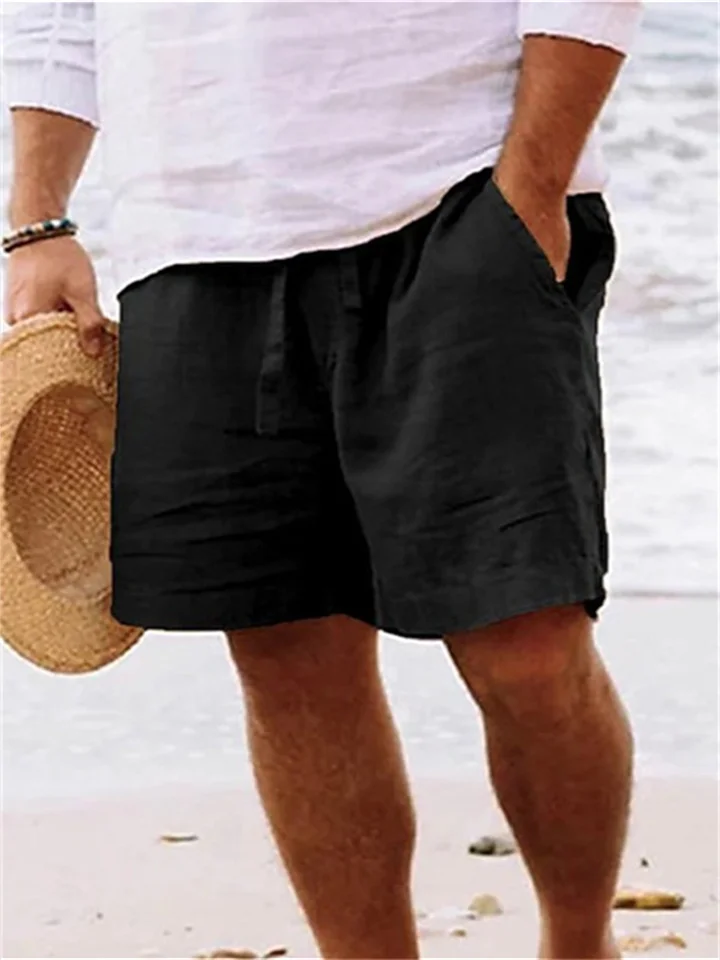 Men's Shorts Linen Shorts Summer Shorts Drawstring Elastic Waist Straight Leg Plain Comfort Breathable Short Daily Beach Linen / Cotton Blend Fashion Chic & Modern Black Yellow Micro-elastic-JRSEE
