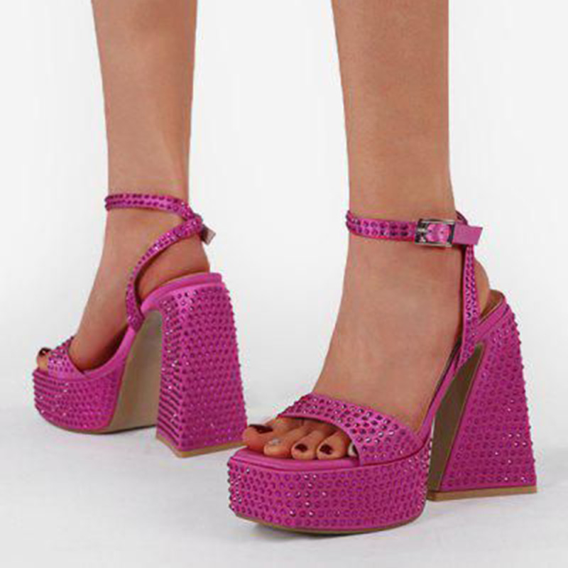 Purple Satin Square Toe Heel Sandal main image 0