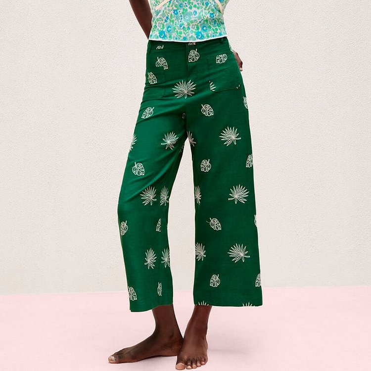 2022 New Summer Women Embroidery Floral Wide Leg Pants Loose Boho Casual Trousers Beach High Waist pantalon Pour Femme - BlackFridayBuys