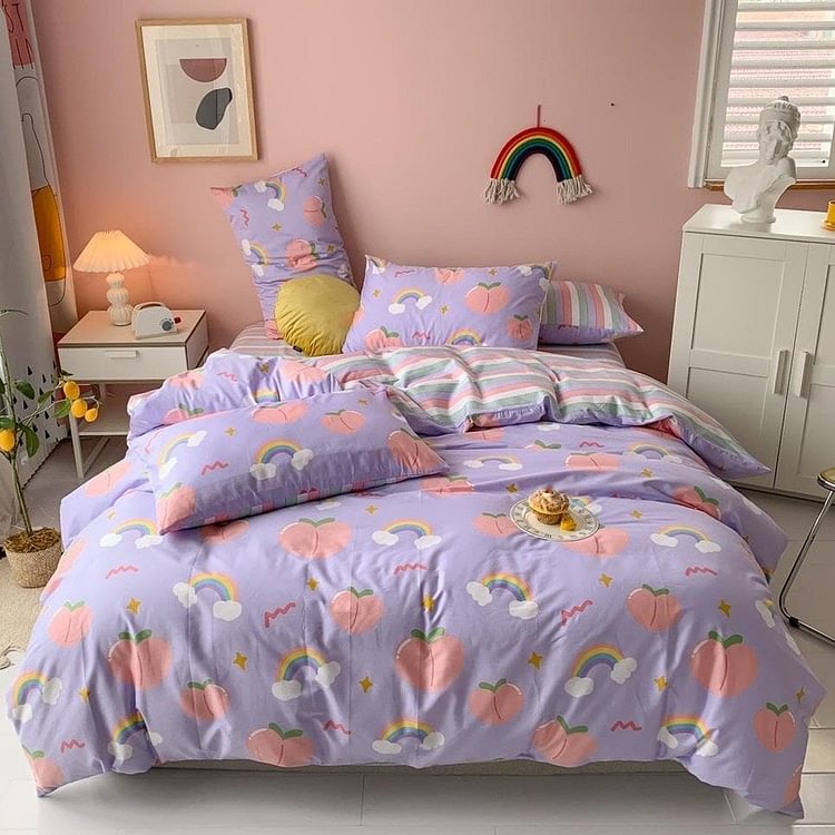 Kawaii Peach Print Bedding Set SP15605