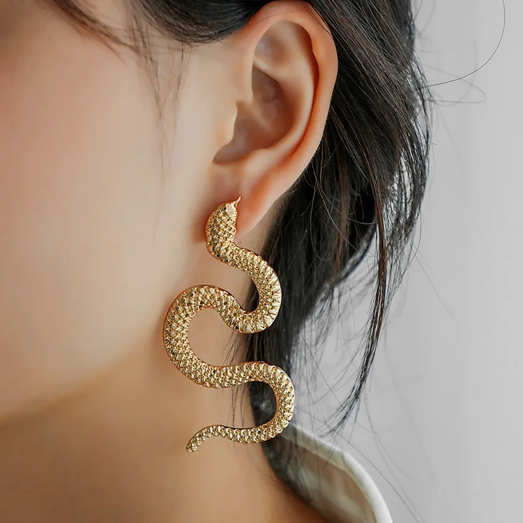Metallic Snake-Shaped Earrings-Gold