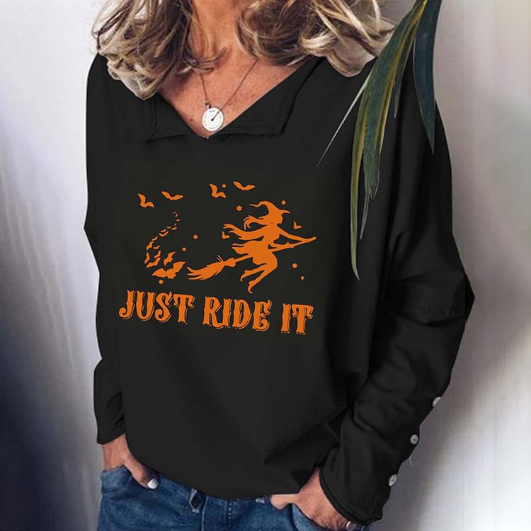 Halloween Print V-Neck Casual Sweatshirt
