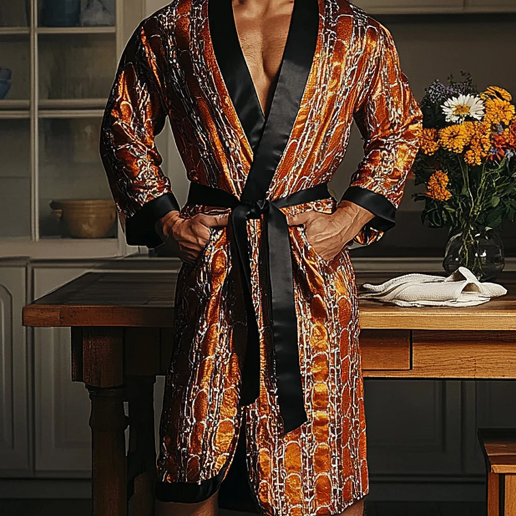 Men's Vintage Silk Tie Robe Four Seasons Pajamas-inspireuse