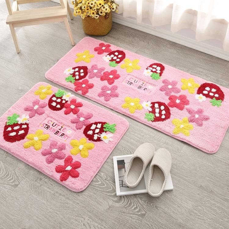 Pink Kawaii Flower Strawberry Rug SP14225