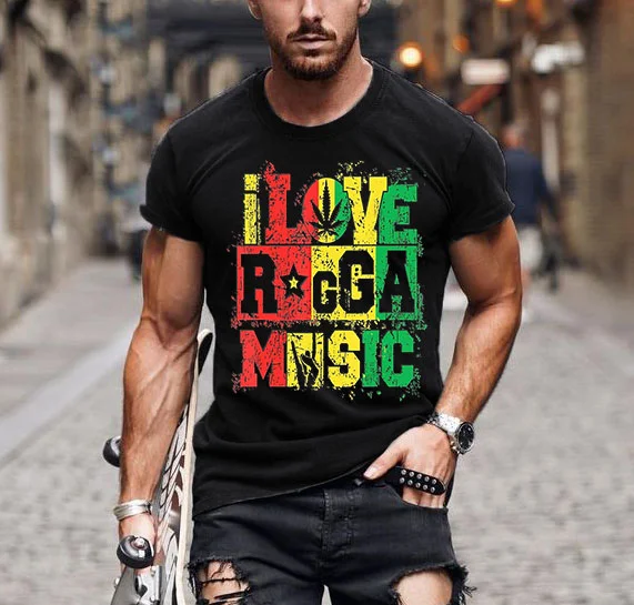Reggae Alphabet Print Short Sleeve T-Shirt
