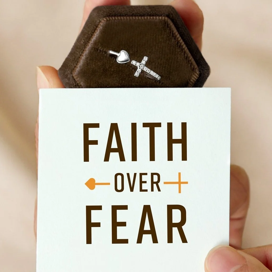 Faith Over Fear Cross & Heart Ring S925