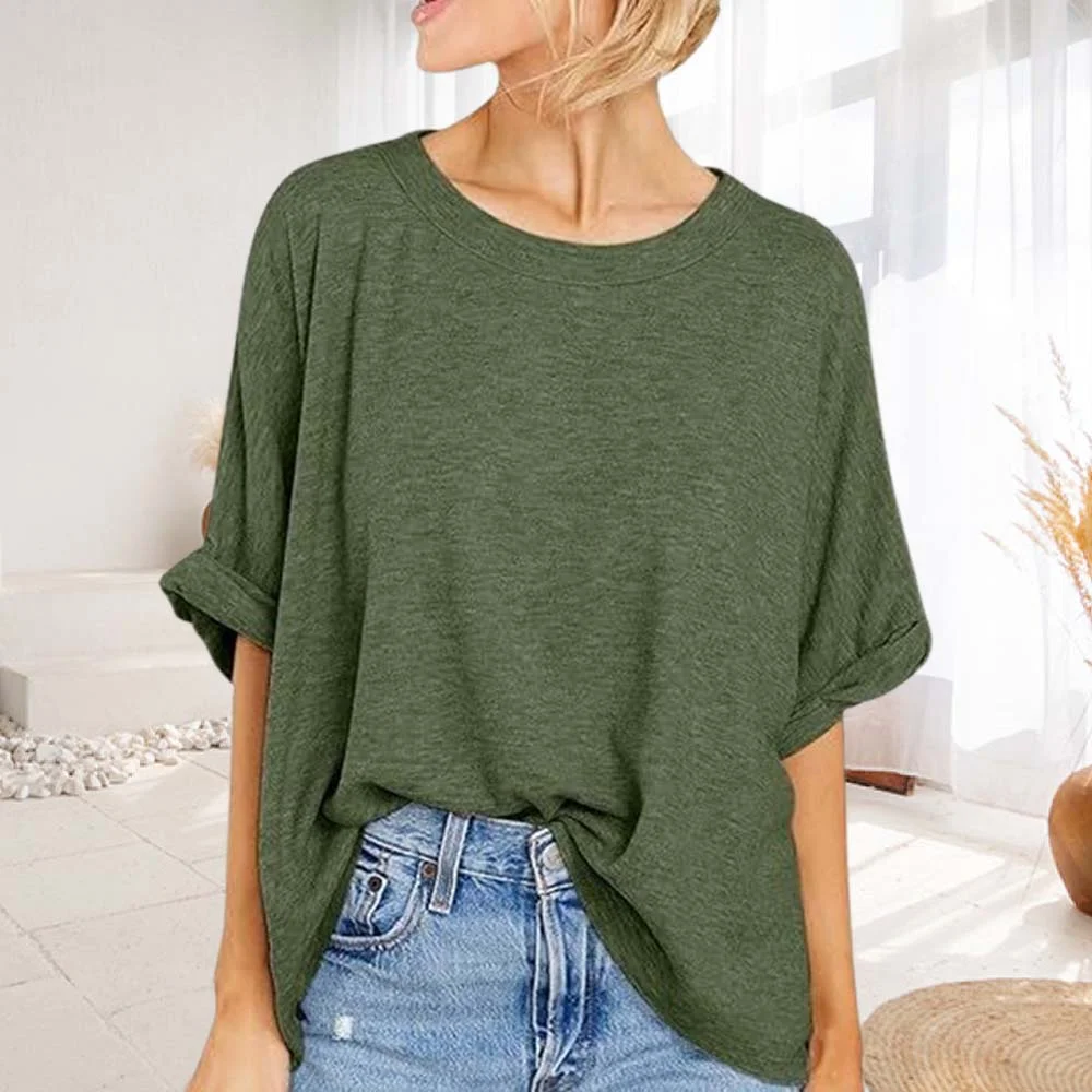 Smiledeer Women's versatile solid color loose short-sleeved T-shirt