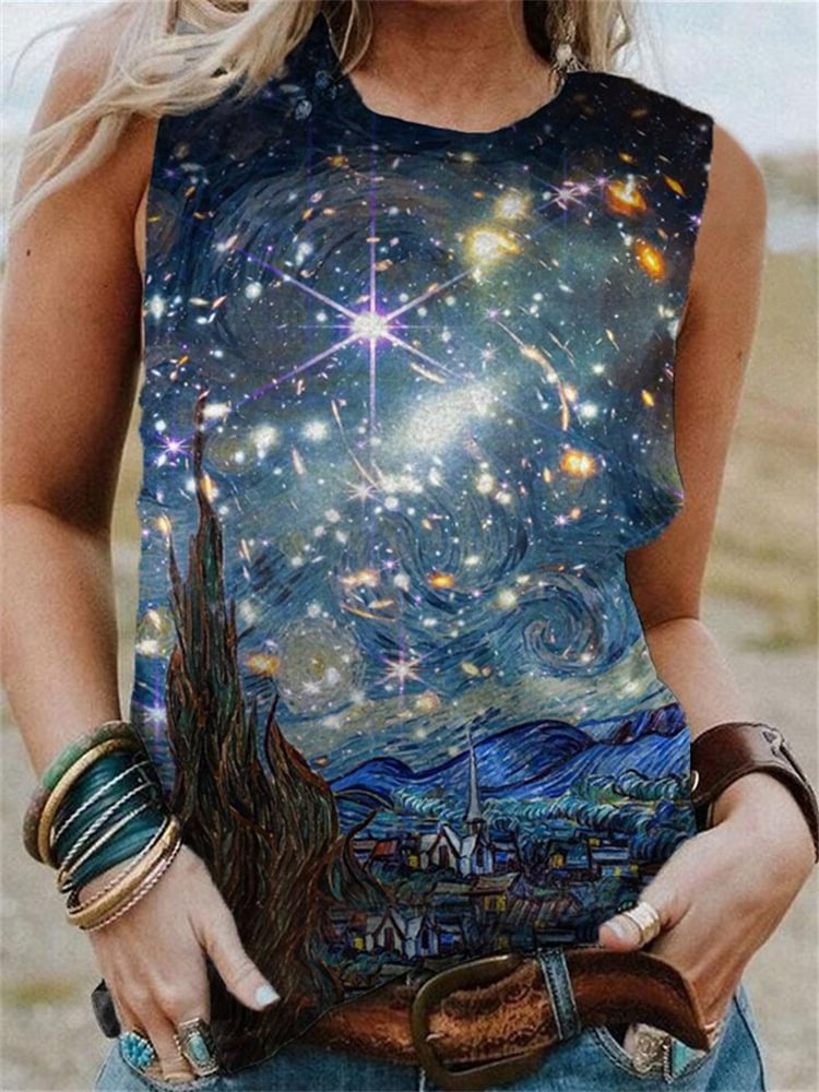 Art Star Print Crew Neck Tank Top