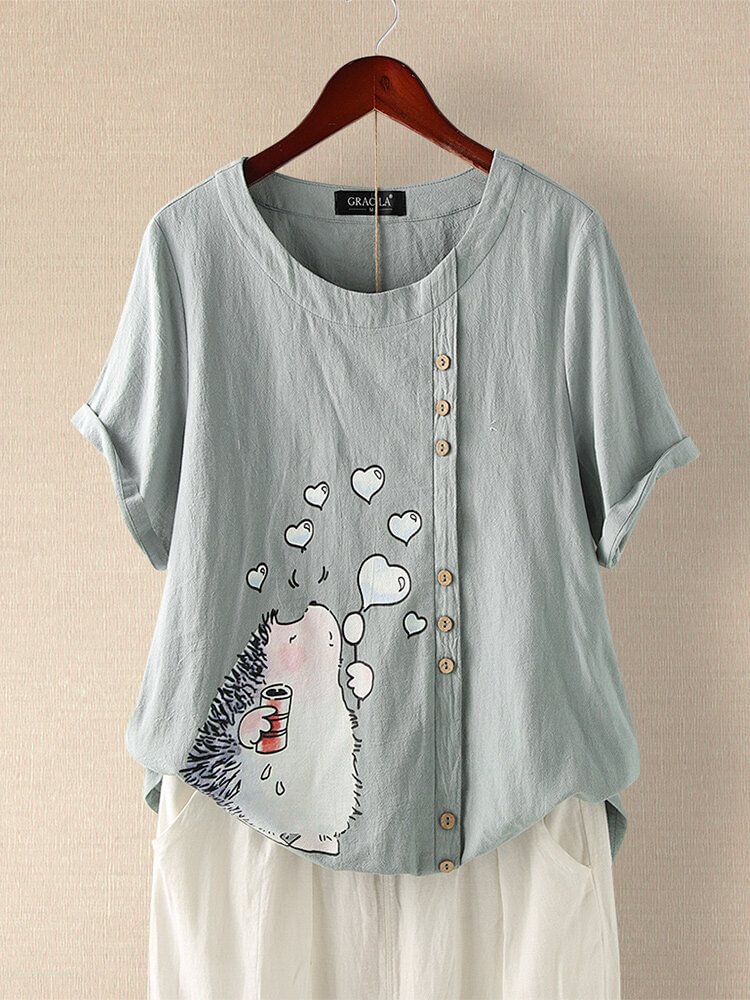 Cartoon Print 100% Cotton Short Sleeve Casual T shirt P1683646