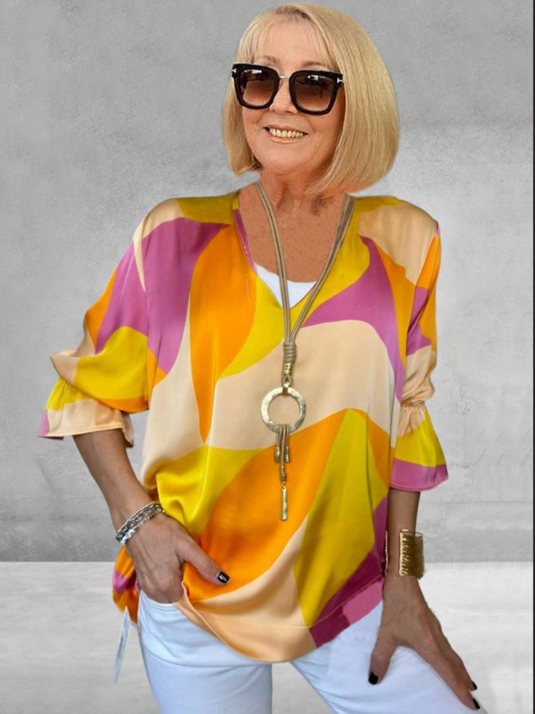 Geometric Printing 3/4 Sleeve Tunic Top