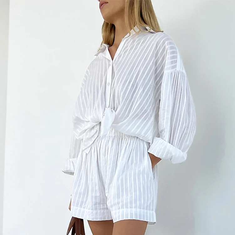Urban Style Bubble Sleeve Shirt and Shorts Suits