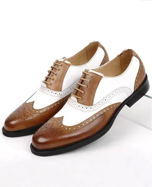 Business Color Block Point Toe Carved Dress Shoes 