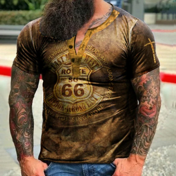 Mens Comfort Breathable Printed Casual Short Sleeve T-Shirt