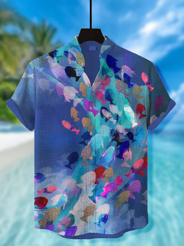 Men's Fish School Print Casual Shirt
