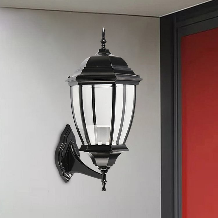 Clear Glass Urn Shape Wall Lighting Ideas Country 1 Bulb Courtyard Sconce Lamp Fixture in Black