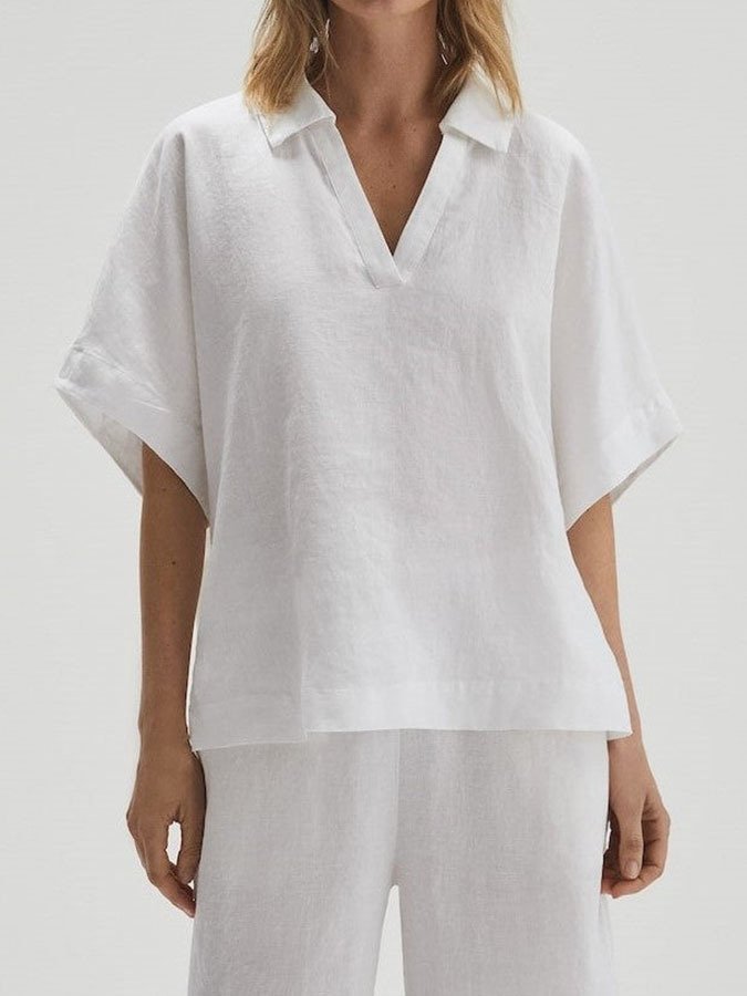 Women's Cotton Linen V-Neck Loose Casual Shirt socialshop