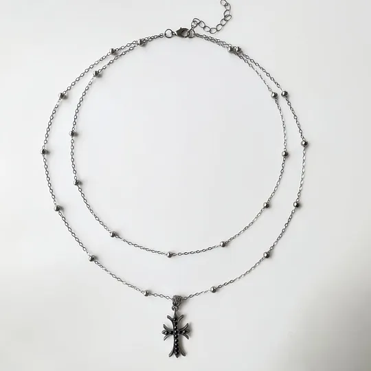Dark Sweet Cool Cross Pendant Double-layer Necklace