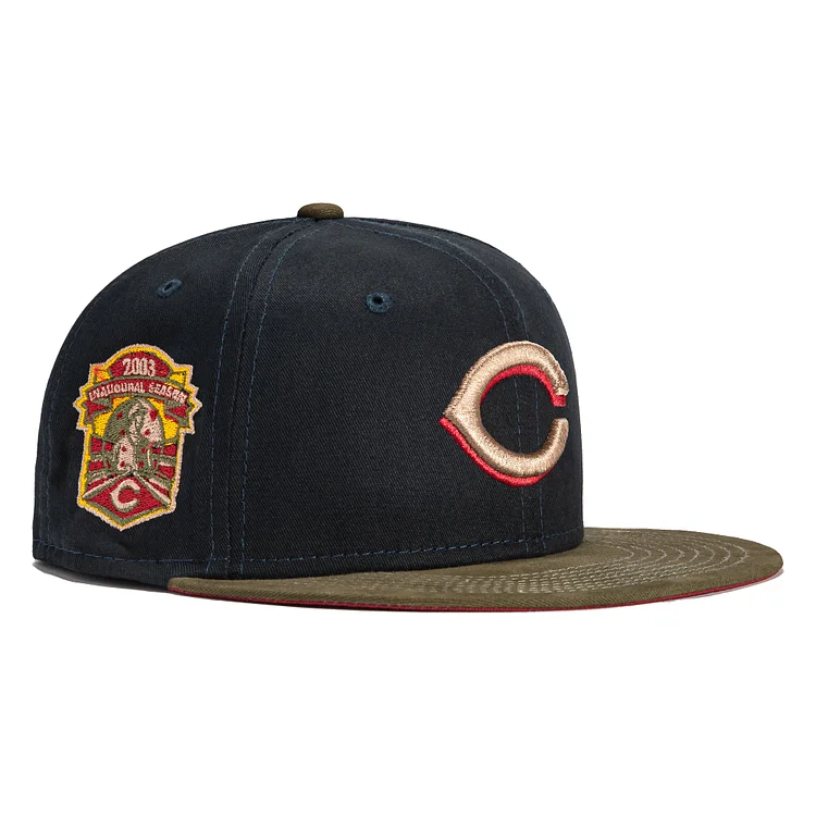 New Era 59Fifty Fall Tones Cincinnati Reds 2003 Inaugural Patch Hat - Navy, Olive QueenFunky