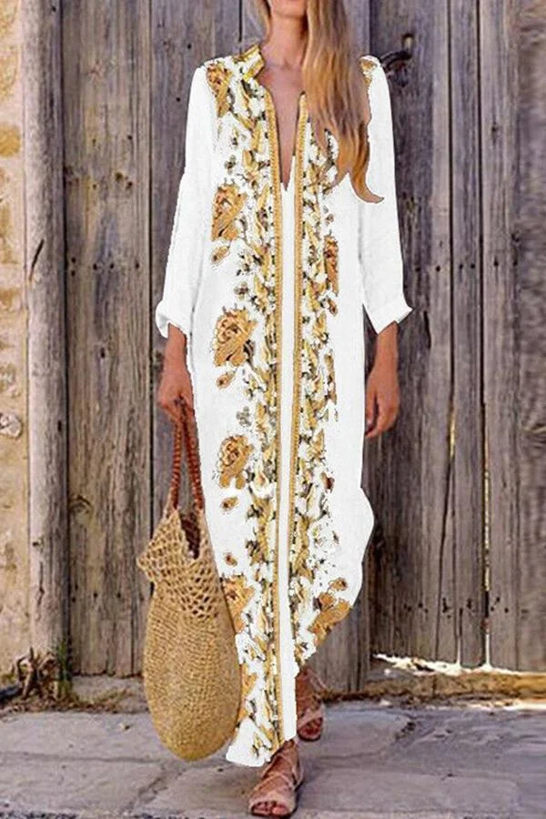 Casual V-neck Floral Print Dress P10656