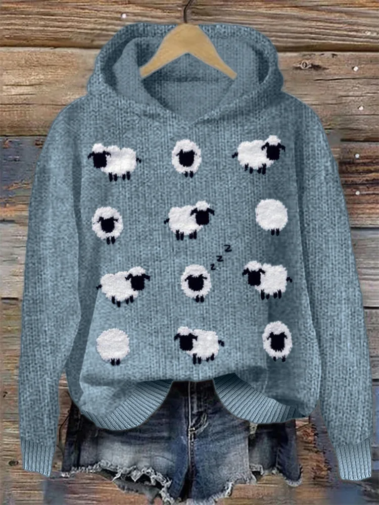 Lovely Sheep Pattern Cozy Knit Hoodie