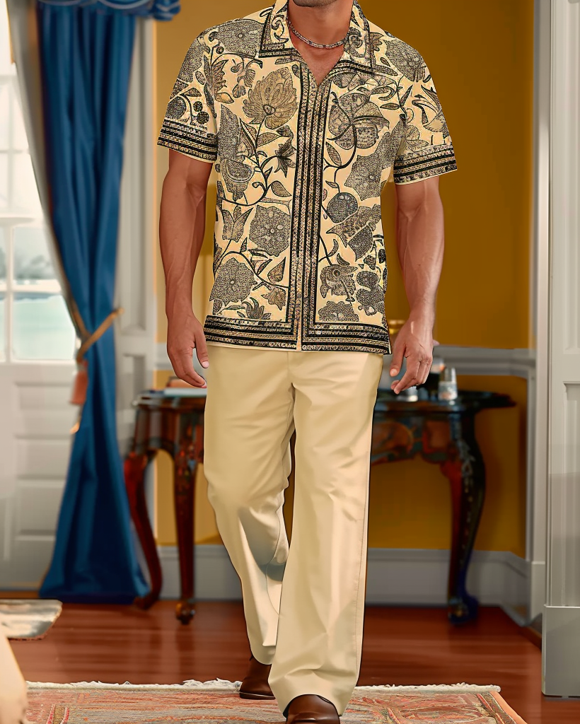Men's Gorgeous Ethnic Floral Pattern Walking Suit 016