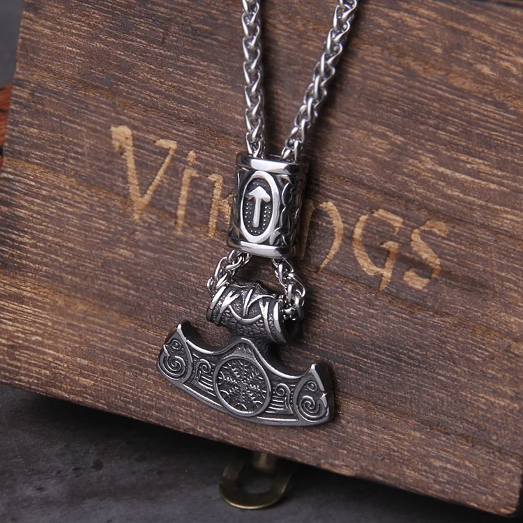 Viking Mjolnir Aegishjalmur Necklace With Box