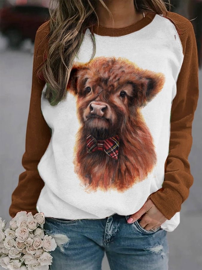 Women's Highland Cow Print Sweatshirt socialshop