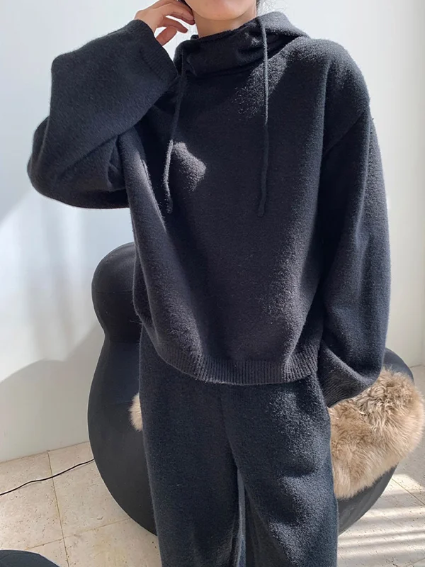 Women Simple Hooded Loose Casual Sweater