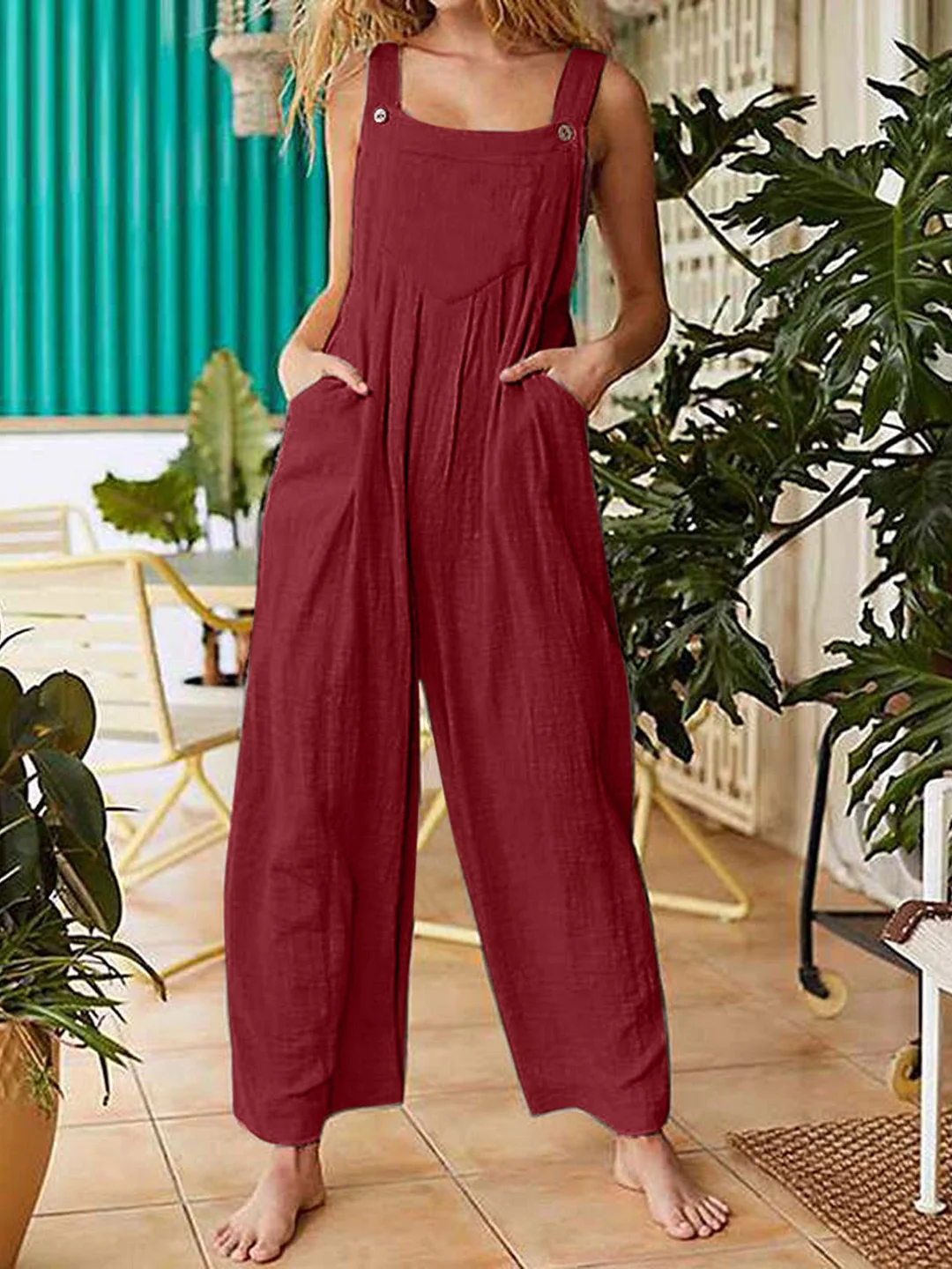 Women's Home Wear Solid Color Overalls One-piece Strappy Pants